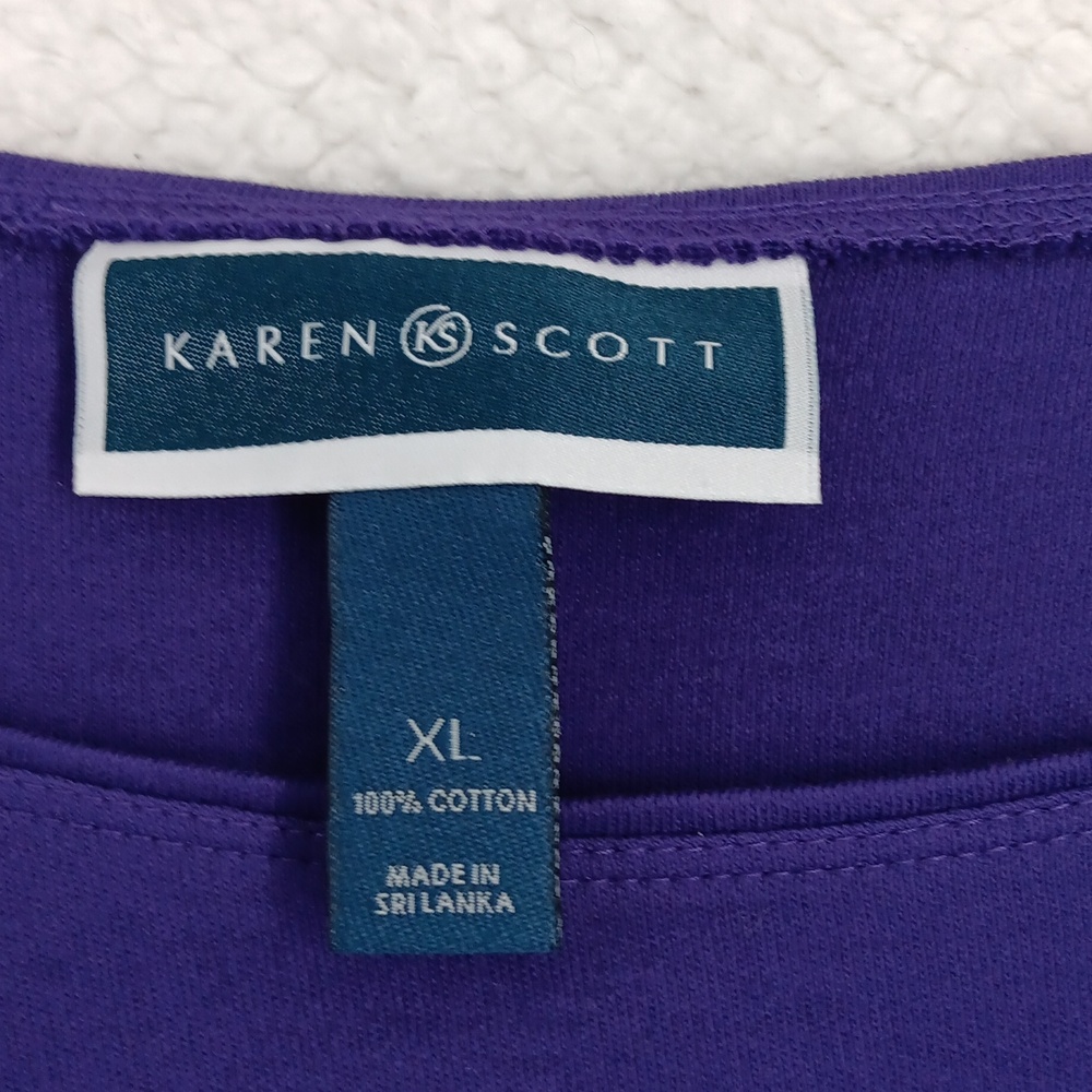 Karen Scott Women's 3/4 Sleeve Cotton Purple Top Sz XL - Picture 2 of 4